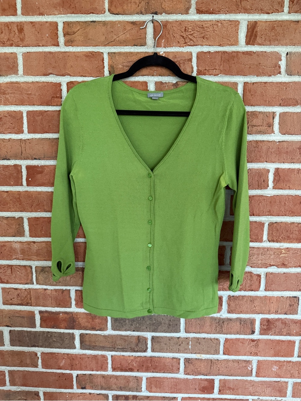 Ann Taylor Lime Green V-Neck Button Cardigan